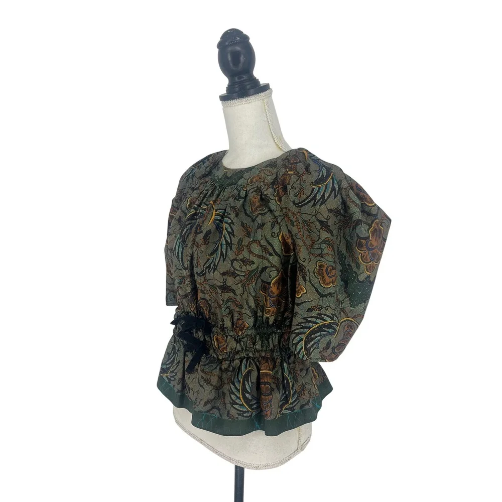 Ulla Johnson Denisa Top Spruce‎ Floral Cotton Peplum Blouse Size 6